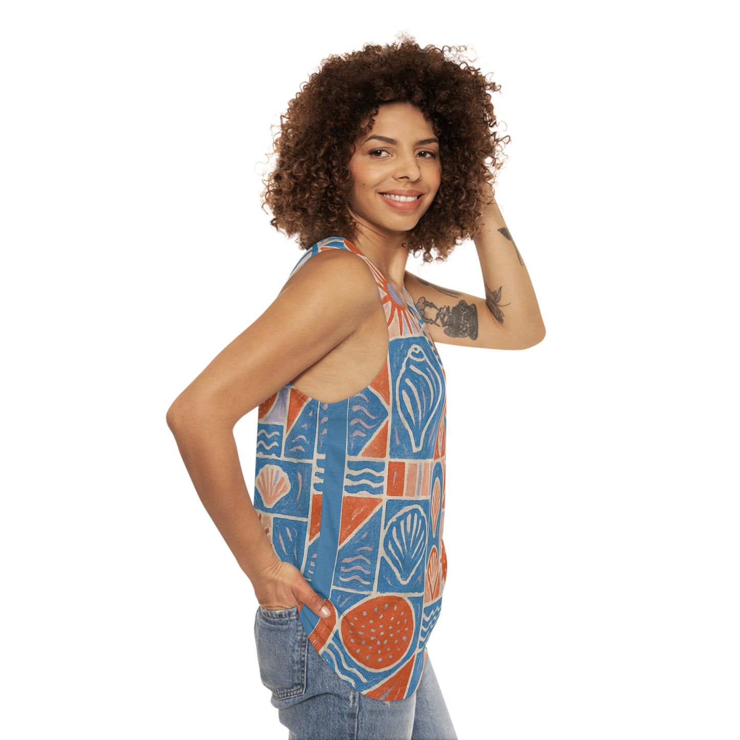 Colorful Ocean-Inspired Unisex Tank Top | Relaxed Summer Wear, Beach Day Outfit, Soft AOP Print, Perfect for Vacations