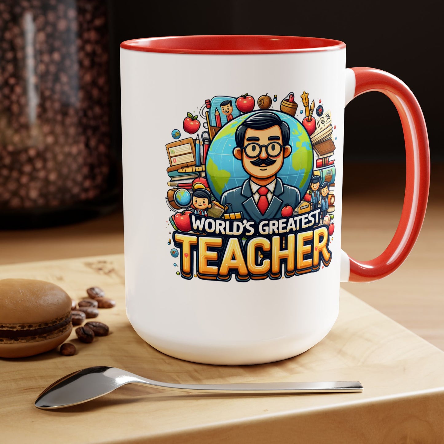 World's Greatest Teacher - Two-Tone Coffee Mugs, 15oz, (RightG1)