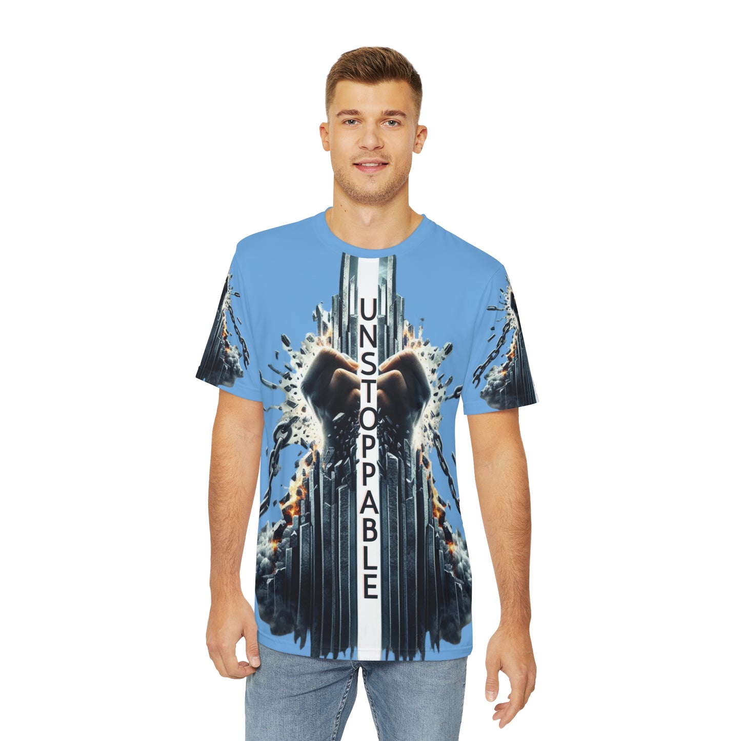 UNSTOPPABLE -Men's Polyester Tee - Light Blue