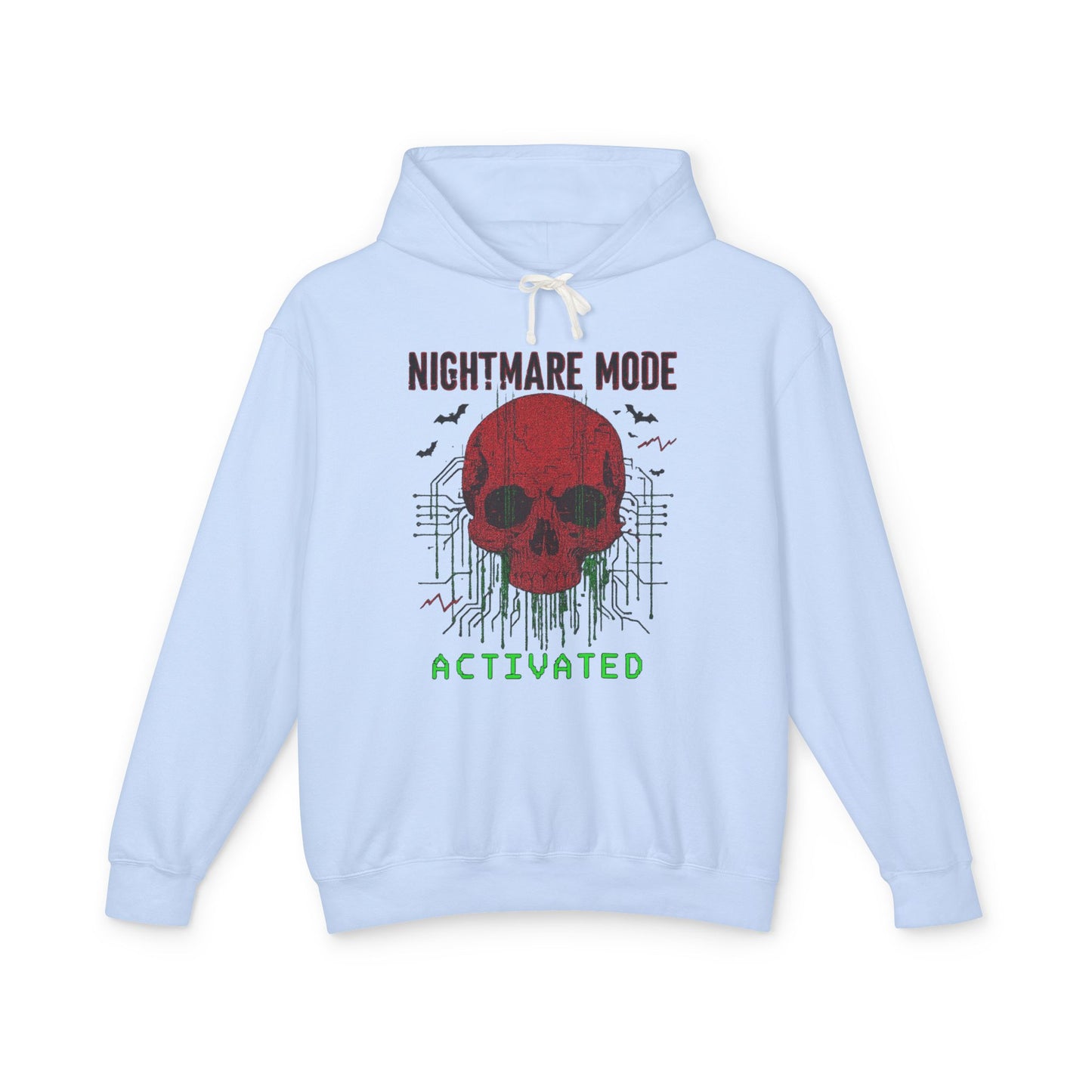 Nightmare Mode Activated Hoodie, Unisex Lightweight Pullover, Spooky Sweatshirt for Halloween, Gift for Horror and Gamers, Casual Wear