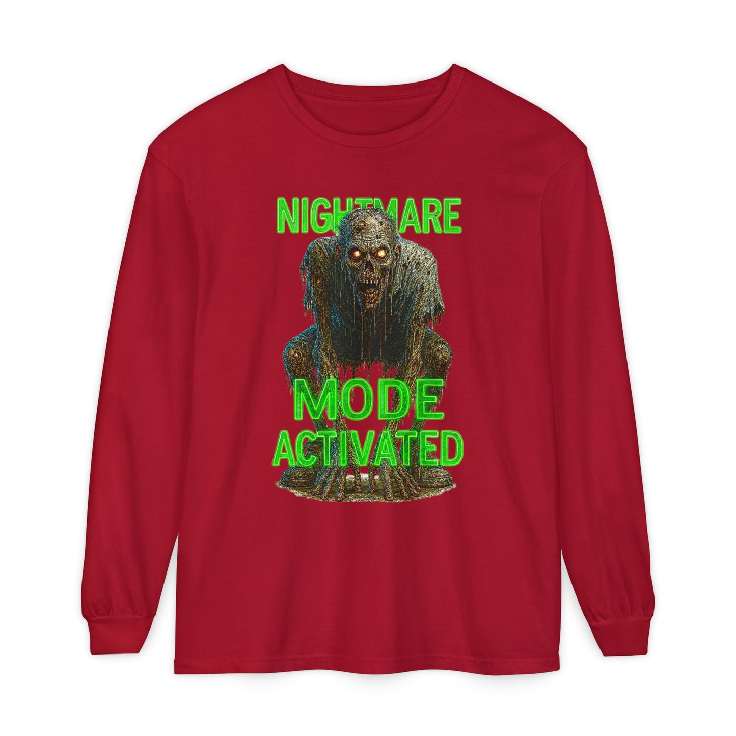 Nightmare Mode Activated Long Sleeve T-Shirt for Halloween, Spooky Gift, Horror Fans, Unisex Festival Apparel, Comfort Wear