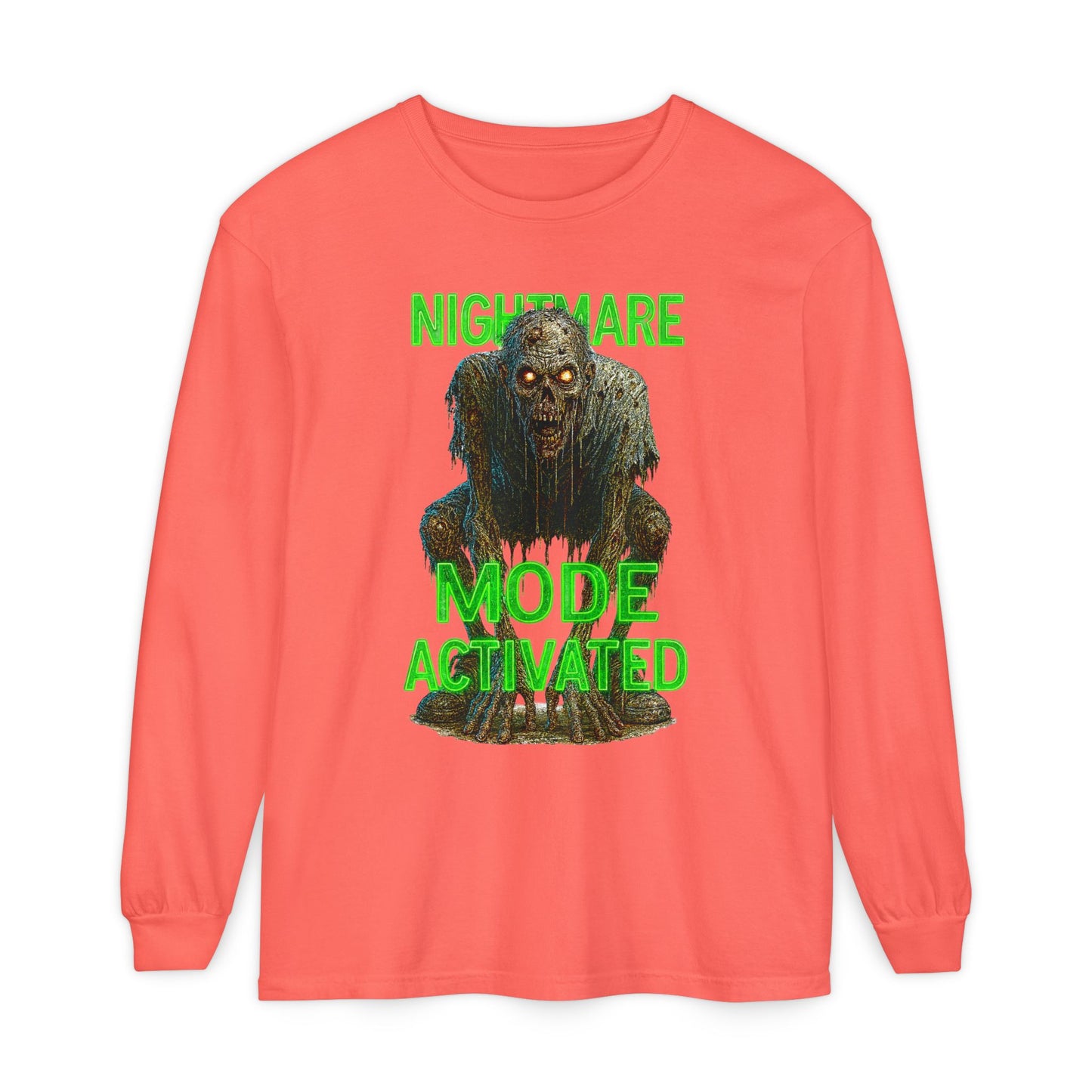 Nightmare Mode Activated Long Sleeve T-Shirt for Halloween, Spooky Gift, Horror Fans, Unisex Festival Apparel, Comfort Wear