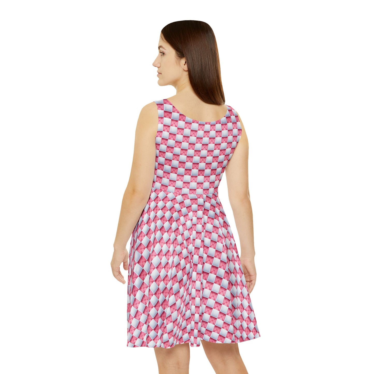 Pink and White Checkboard Skater Dress