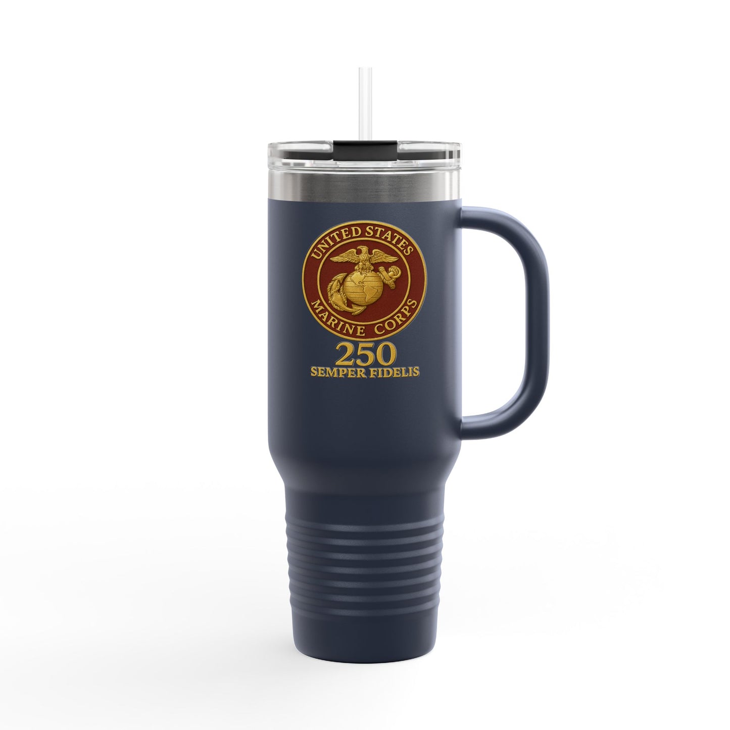 40oz Insulated Travel Mug - United States Marine Corps Semper Fidelis Design (Emblem Has Deep Red Background)