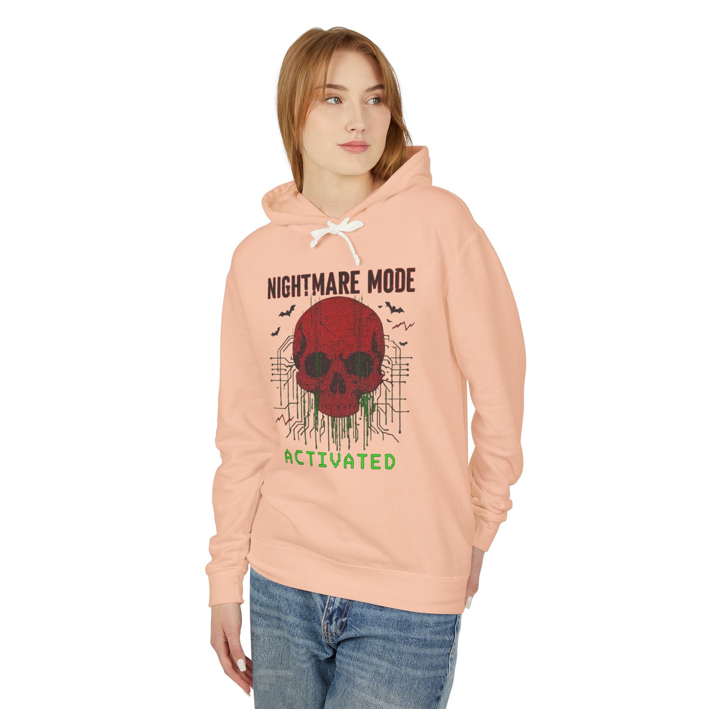 Nightmare Mode Activated Hoodie, Unisex Lightweight Pullover, Spooky Sweatshirt for Halloween, Gift for Horror and Gamers, Casual Wear