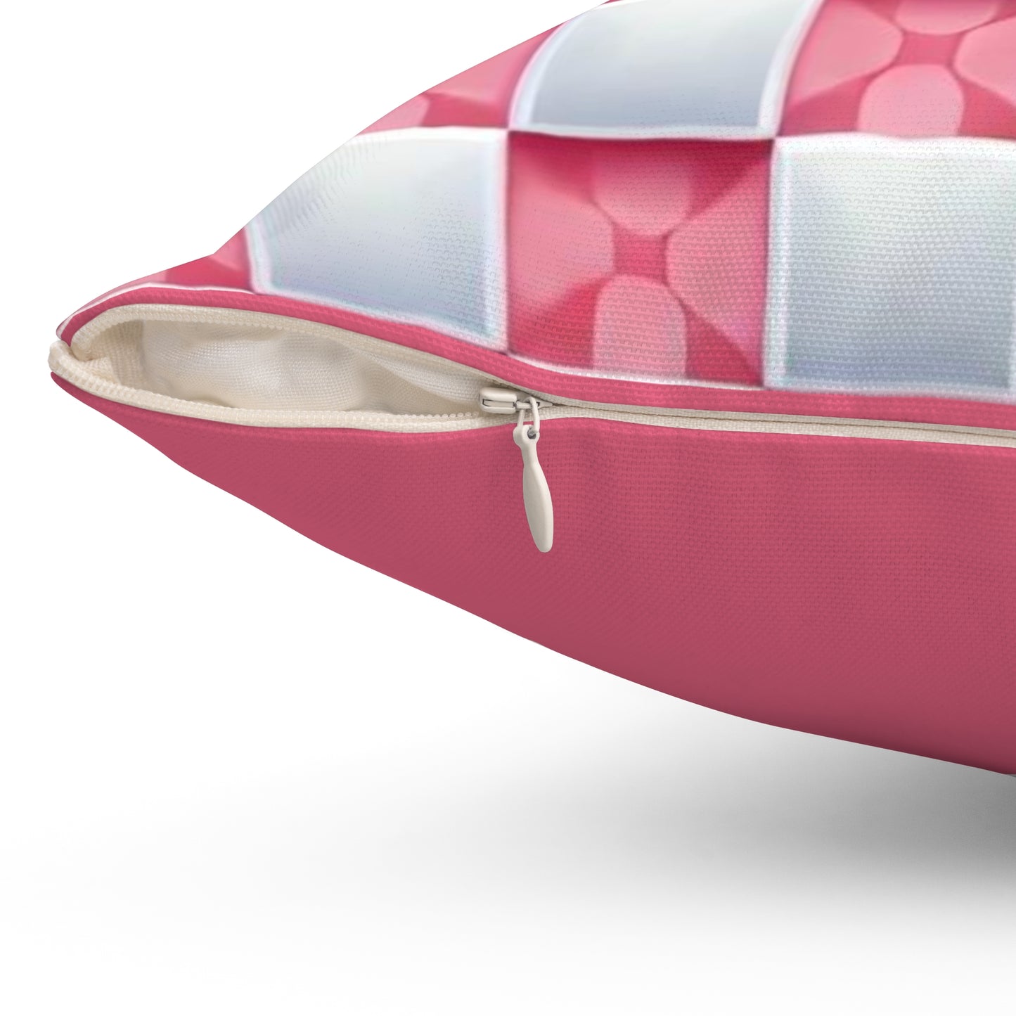 Rose Pink and White Spun Polyester Square Pillow