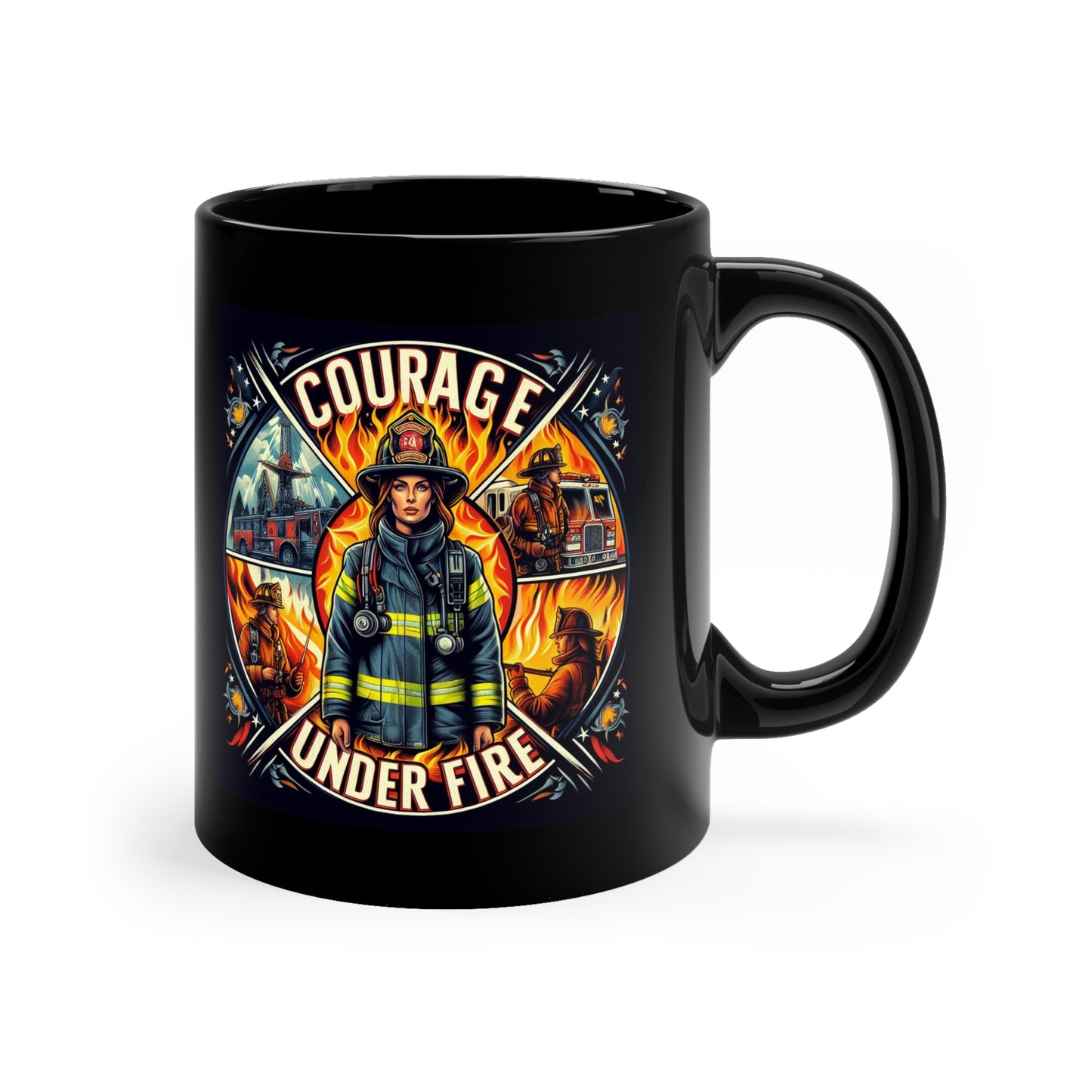 Courage Under Fire - Right Handed - Hook and Ladder - 11oz Black Coffee Mug