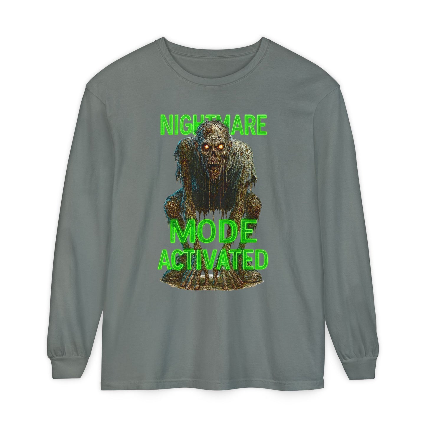 Nightmare Mode Activated Long Sleeve T-Shirt for Halloween, Spooky Gift, Horror Fans, Unisex Festival Apparel, Comfort Wear