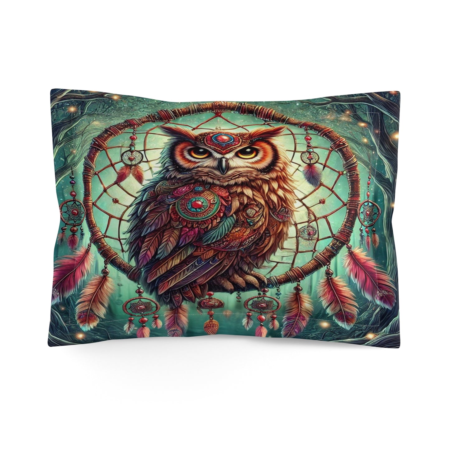 Boho Owl Dreamcatcher Microfiber Pillow Sham — Mystical Tribal Bedroom Décor