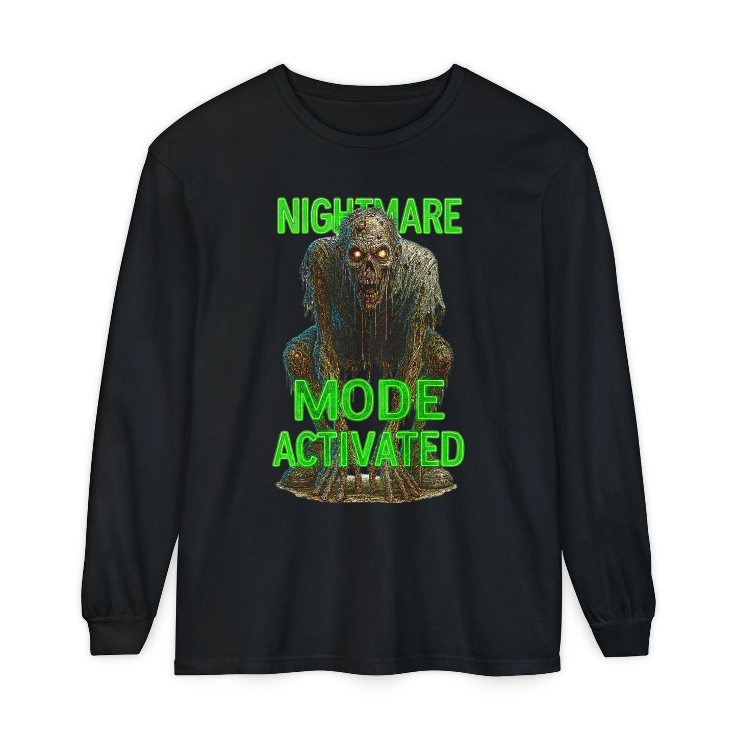 Nightmare Mode Activated Long Sleeve T-Shirt for Halloween, Spooky Gift, Horror Fans, Unisex Festival Apparel, Comfort Wear
