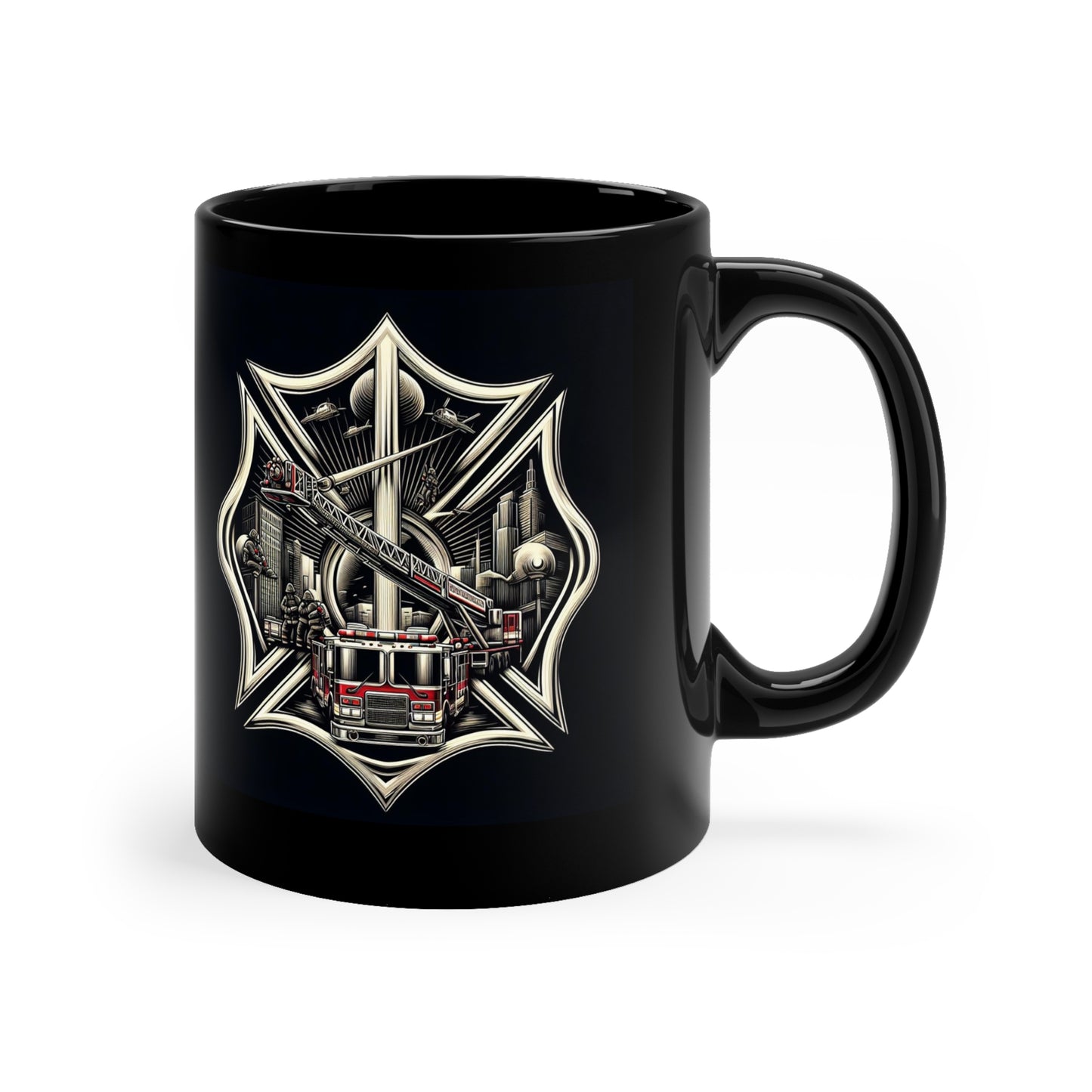 Courage Under Fire - Left Handed - Hook and Ladder - 11oz Black Coffee Mug