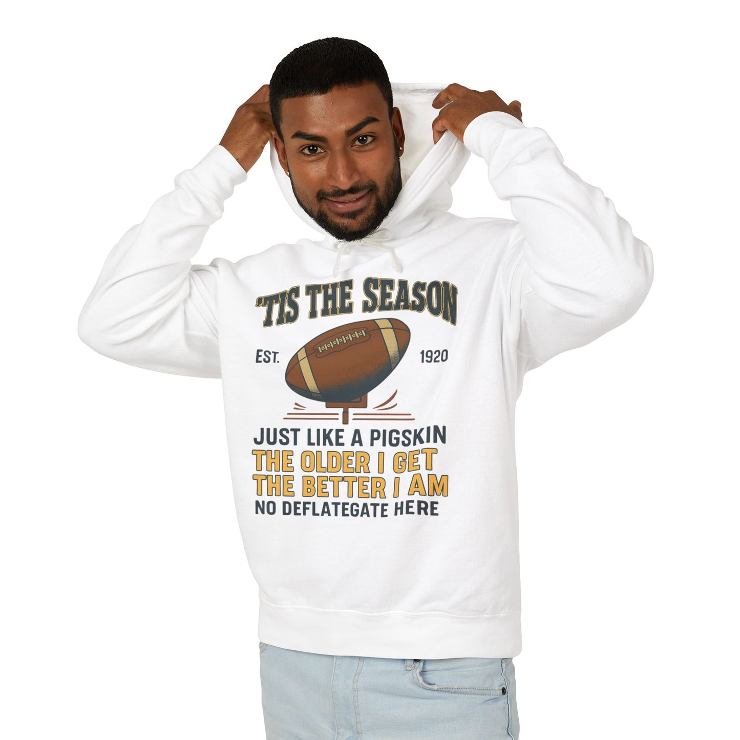"'TIS THE SEASON" Funny Football Hoodie, Unisex Hoodie, Lightweight Hoodie, Gifts for Men, Holiday Apparel