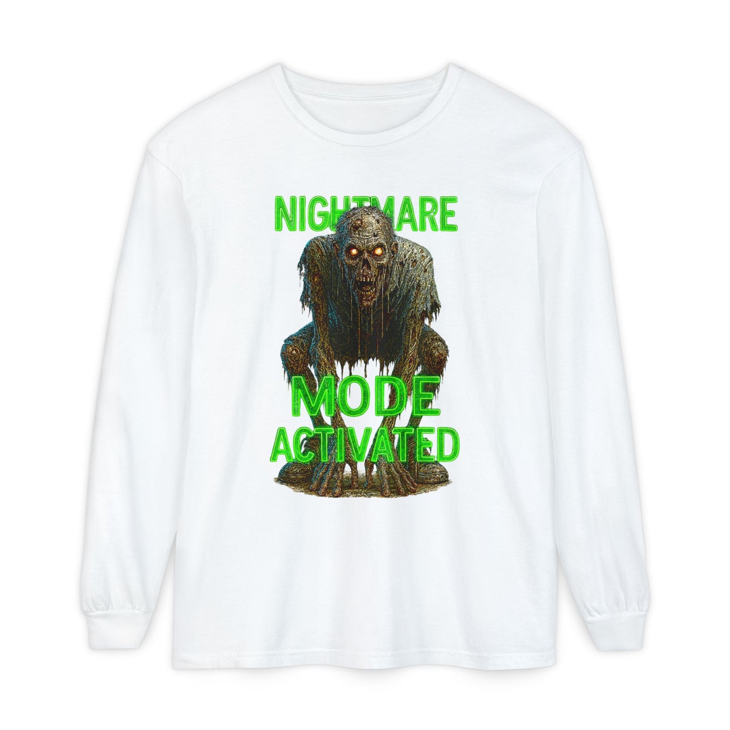 Nightmare Mode Activated Long Sleeve T-Shirt for Halloween, Spooky Gift, Horror Fans, Unisex Festival Apparel, Comfort Wear