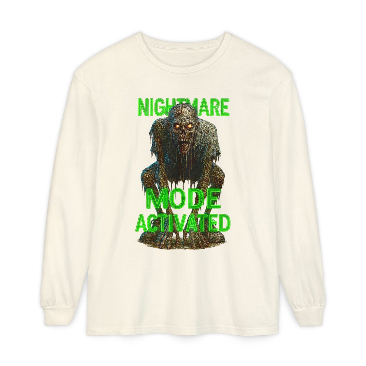 Nightmare Mode Activated Long Sleeve T-Shirt for Halloween, Spooky Gift, Horror Fans, Unisex Festival Apparel, Comfort Wear