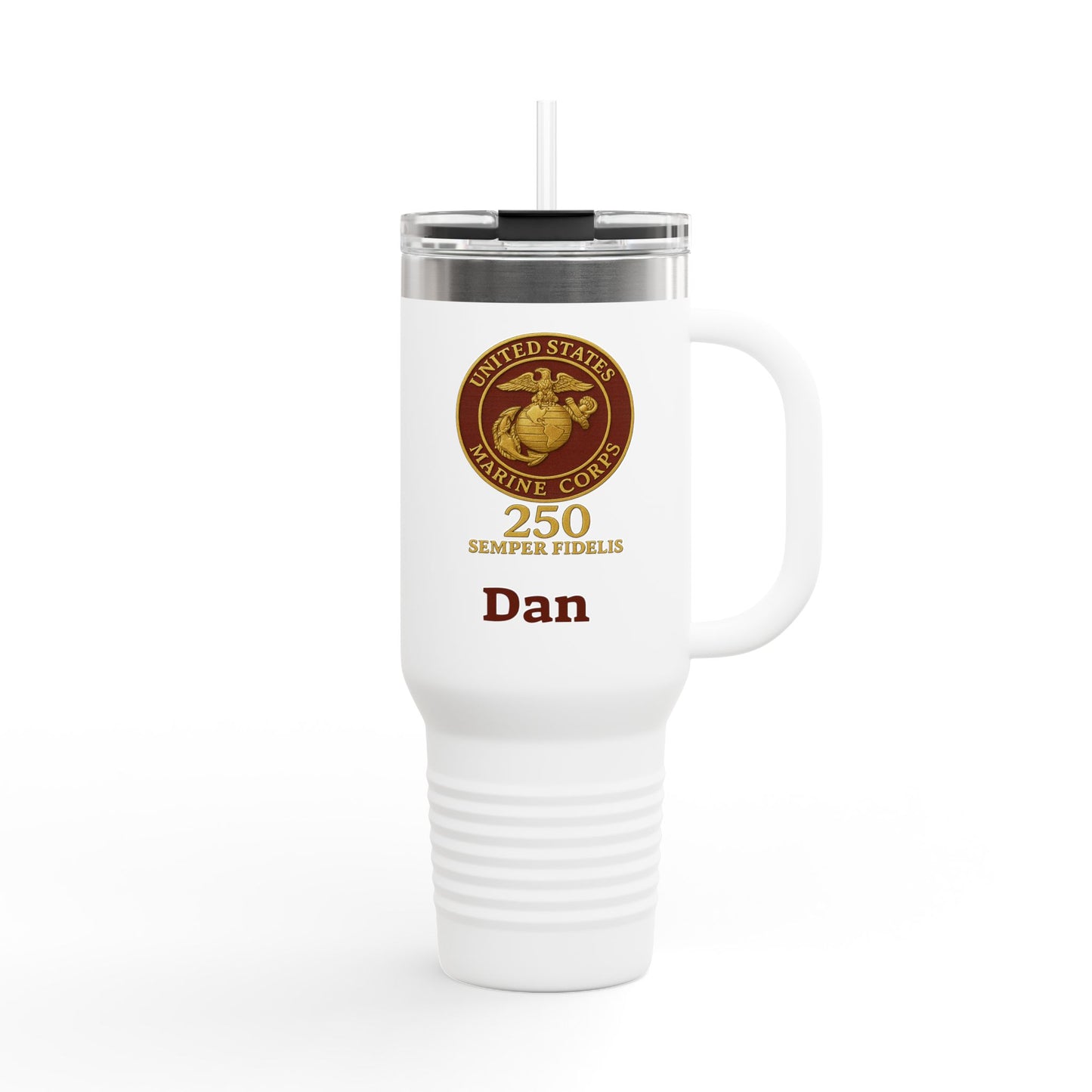 40oz Insulated Travel Mug - United States Marine Corps Semper Fidelis Design (Deep Red Background)