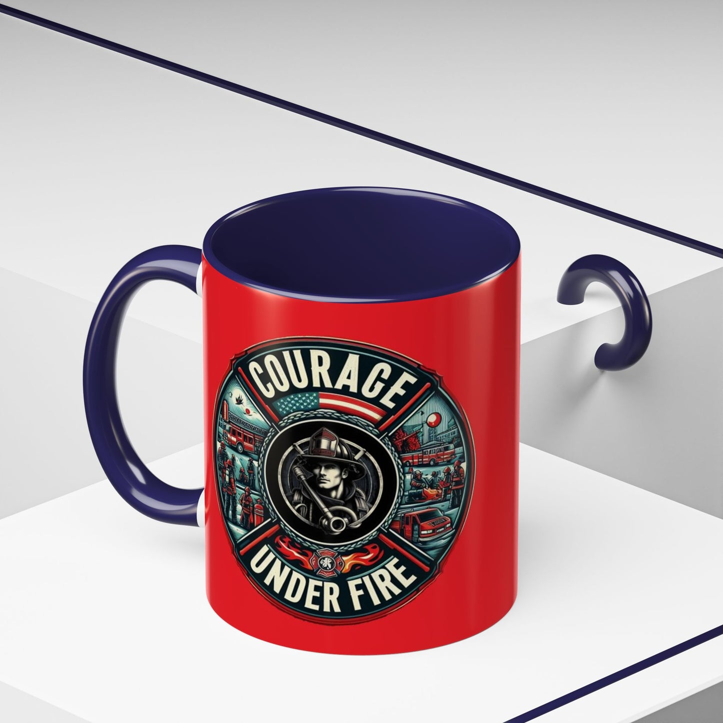 Courage Under Fire - Hook and Ladder 11oz Red Accent Coffee Mug