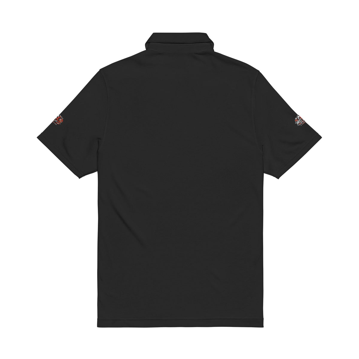 Embroidered White Polo Shirt with Red Black Bulldog Crest
