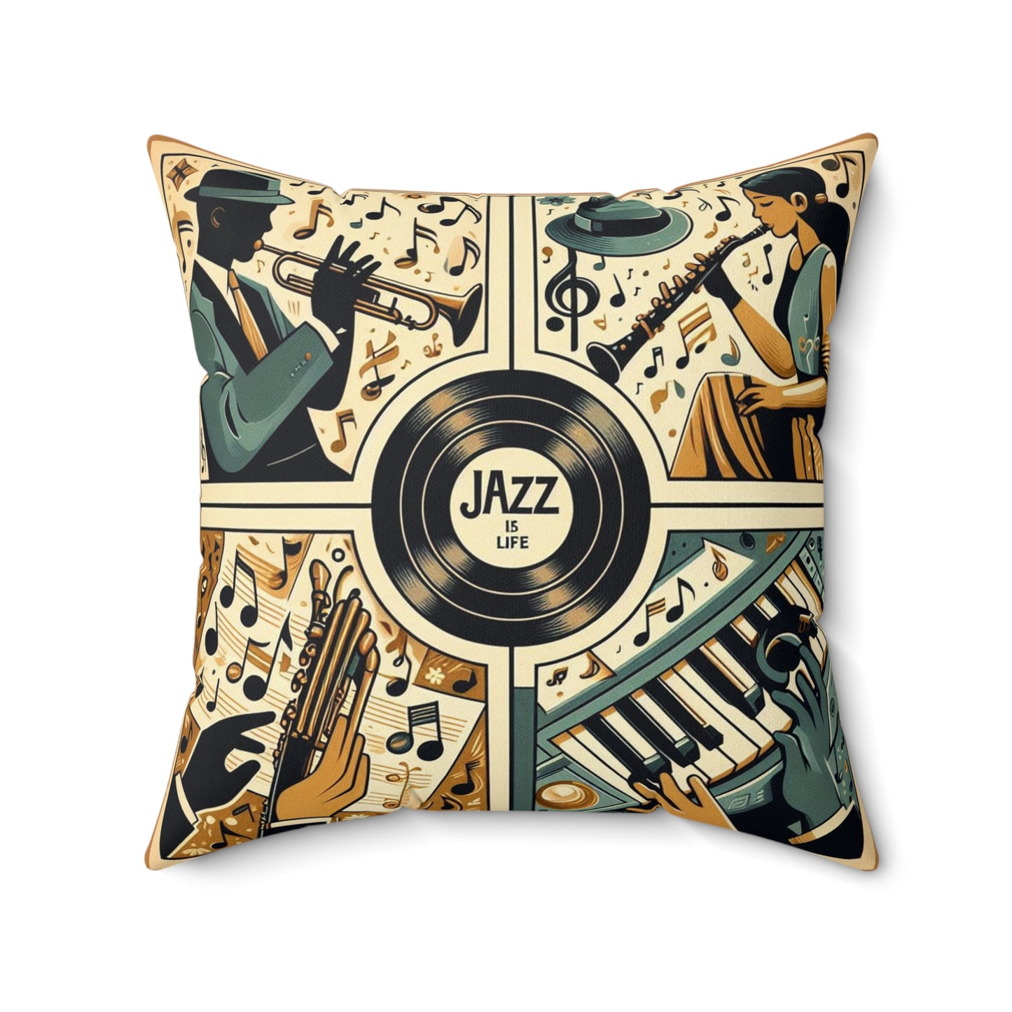 Jazz Is Life - 2 Sided Album Print - Reversible - Spun Polyester Square Pillow