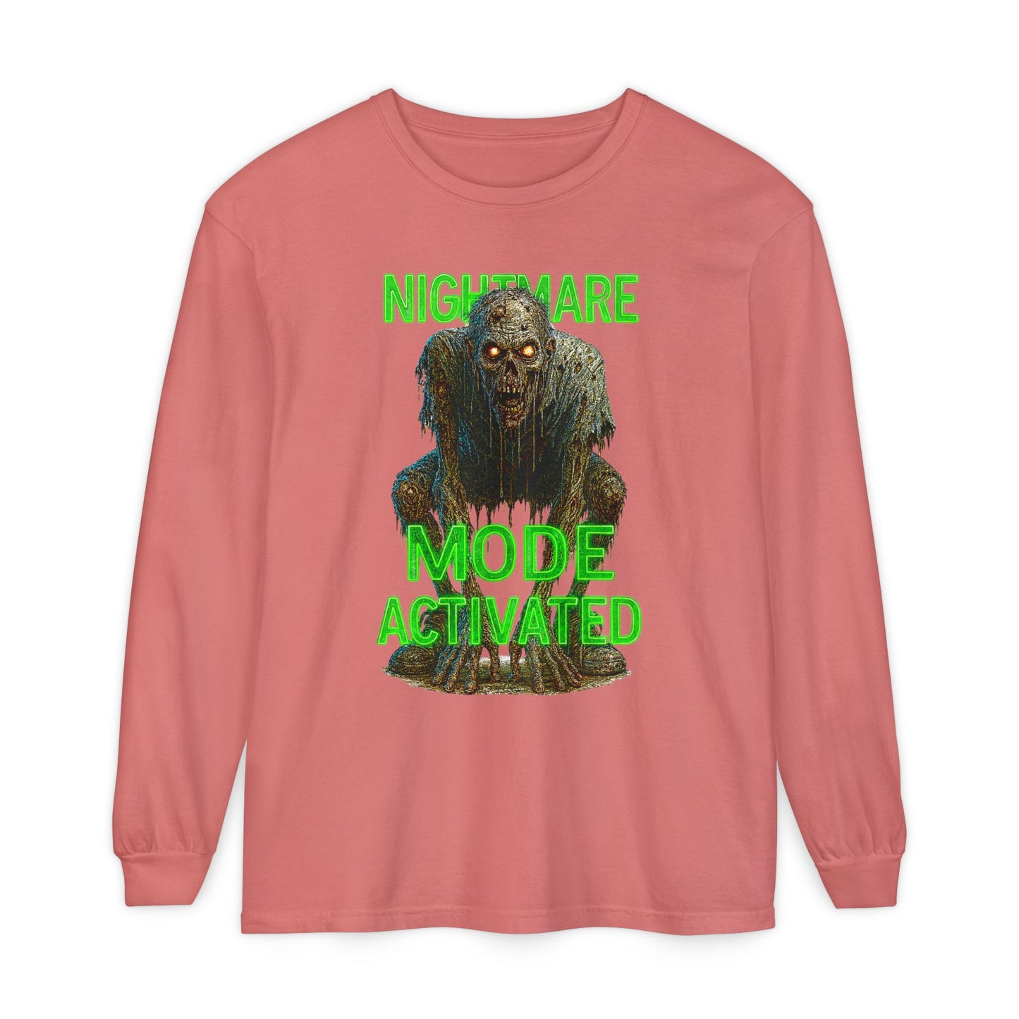 Nightmare Mode Activated Long Sleeve T-Shirt for Halloween, Spooky Gift, Horror Fans, Unisex Festival Apparel, Comfort Wear