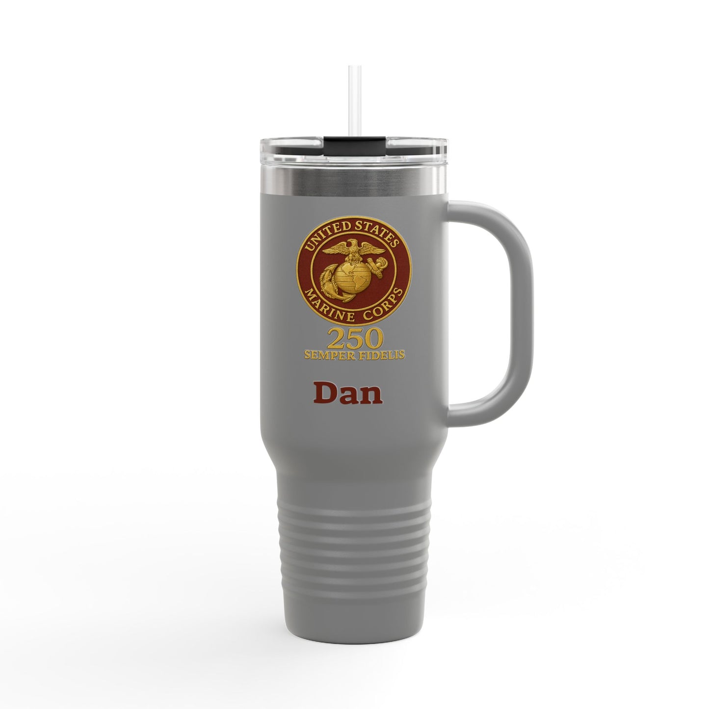 40oz Insulated Travel Mug - United States Marine Corps Semper Fidelis Design (Deep Red Background)