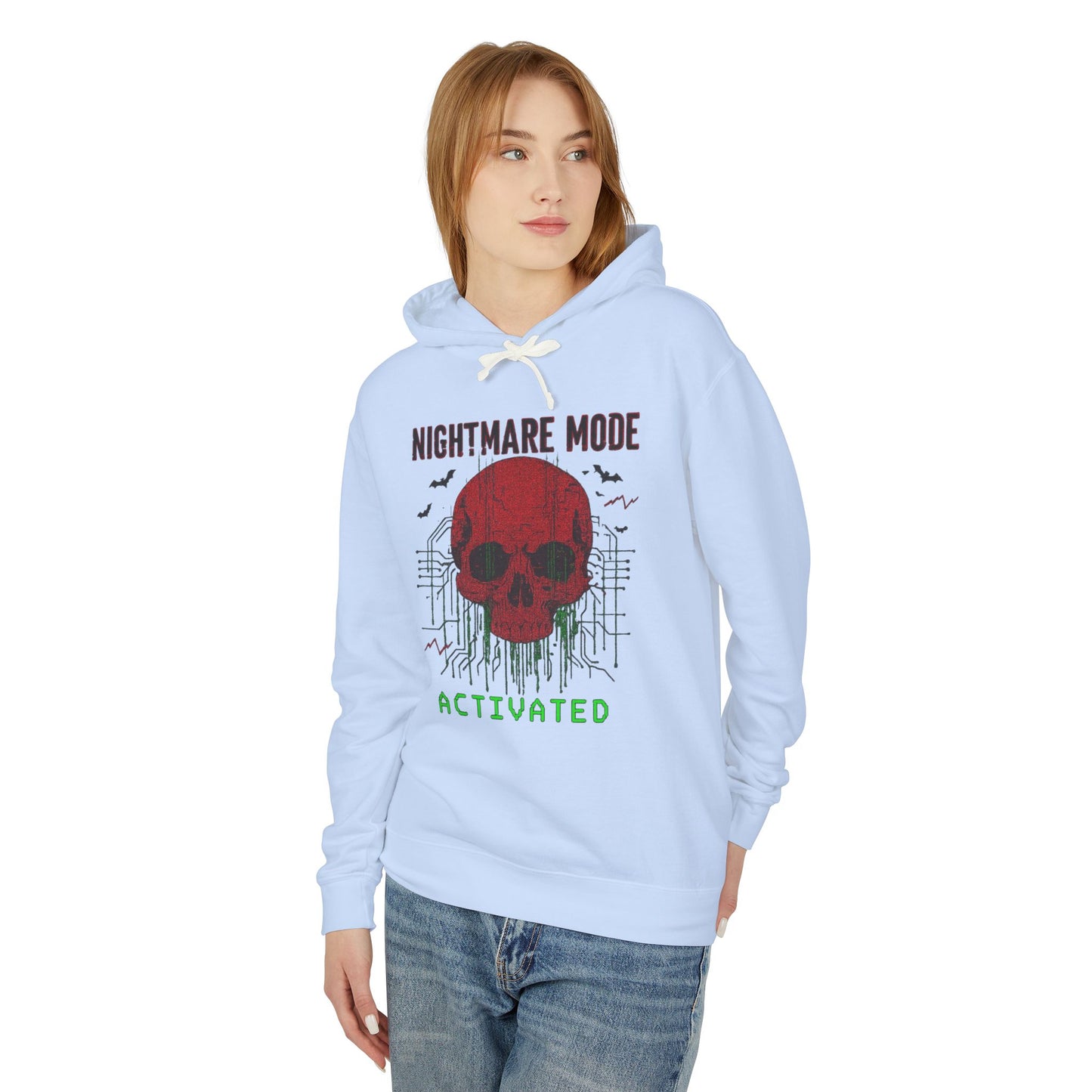 Nightmare Mode Activated Hoodie, Unisex Lightweight Pullover, Spooky Sweatshirt for Halloween, Gift for Horror and Gamers, Casual Wear