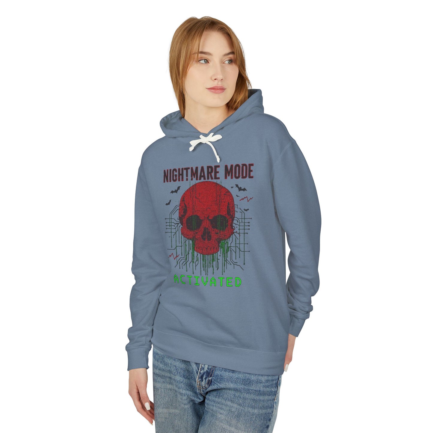 Nightmare Mode Activated Hoodie, Unisex Lightweight Pullover, Spooky Sweatshirt for Halloween, Gift for Horror and Gamers, Casual Wear