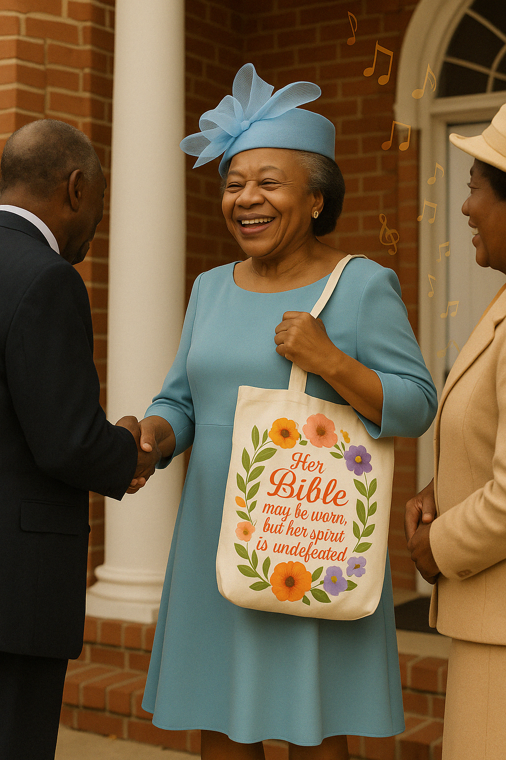 Inspirational Floral Canvas Tote Bag with 5-Color Straps