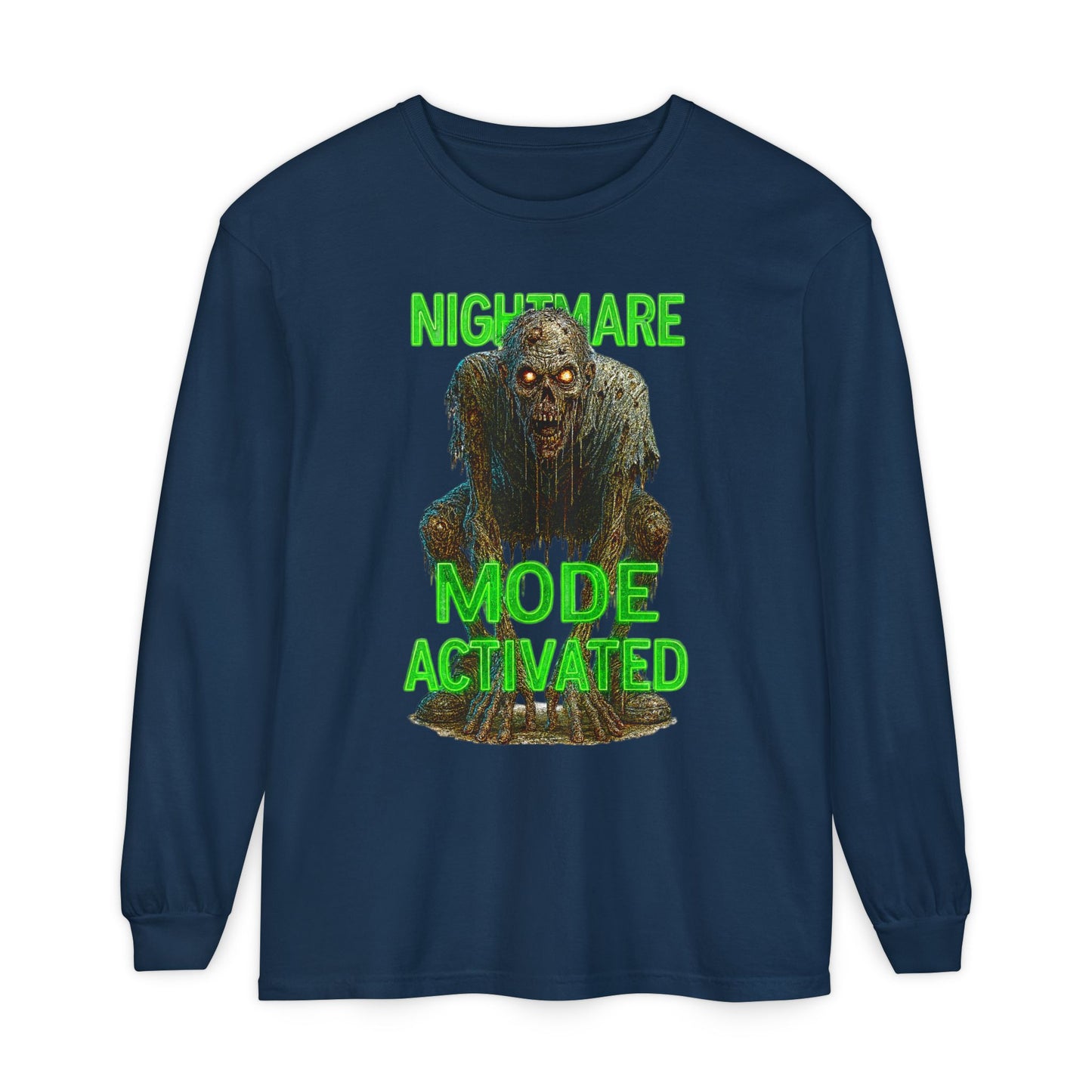 Nightmare Mode Activated Long Sleeve T-Shirt for Halloween, Spooky Gift, Horror Fans, Unisex Festival Apparel, Comfort Wear