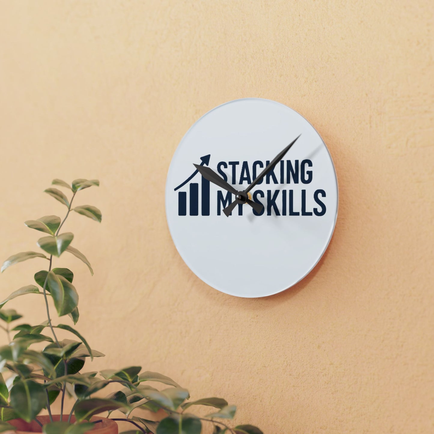 "Stacking My Skills" Modern Acrylic Wall Clock - Motivational Timepiece for Home Office, Workspace Decor, Unique Gift, Skill Development Decoration