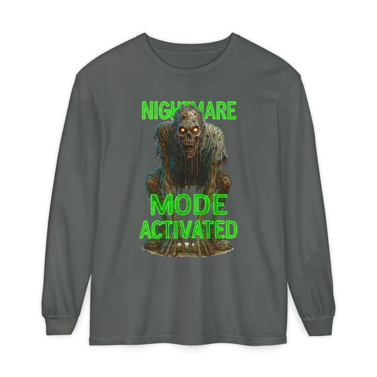 Nightmare Mode Activated Long Sleeve T-Shirt for Halloween, Spooky Gift, Horror Fans, Unisex Festival Apparel, Comfort Wear