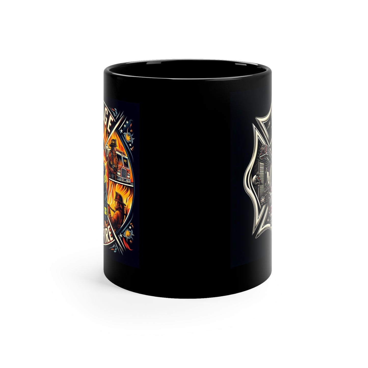 Courage Under Fire - Left Handed - Hook and Ladder - 11oz Black Coffee Mug