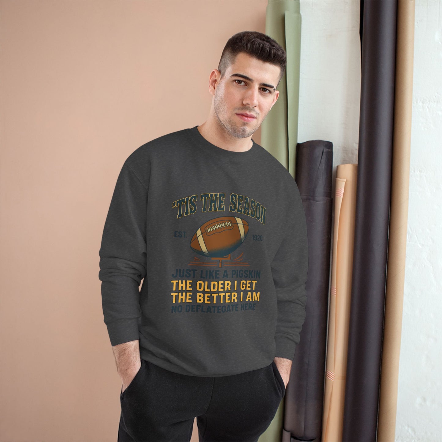 Champion Sweatshirt - 'TIS THE SEASON - Football Lover's Cozy Gift, Perfect for Holidays, Tailgating, Sports Fan Apparel, Humorous Sweatshirt