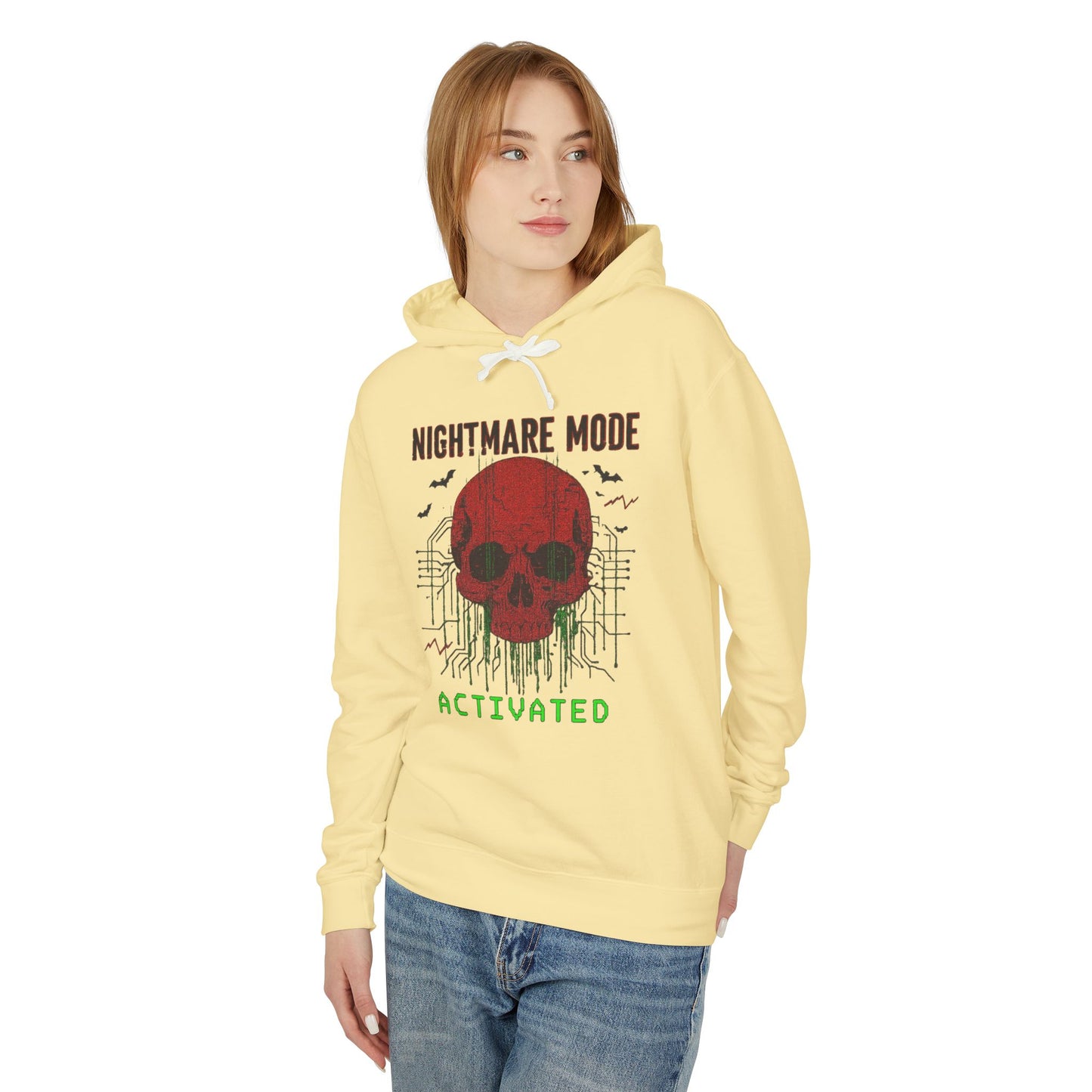 Nightmare Mode Activated Hoodie, Unisex Lightweight Pullover, Spooky Sweatshirt for Halloween, Gift for Horror and Gamers, Casual Wear