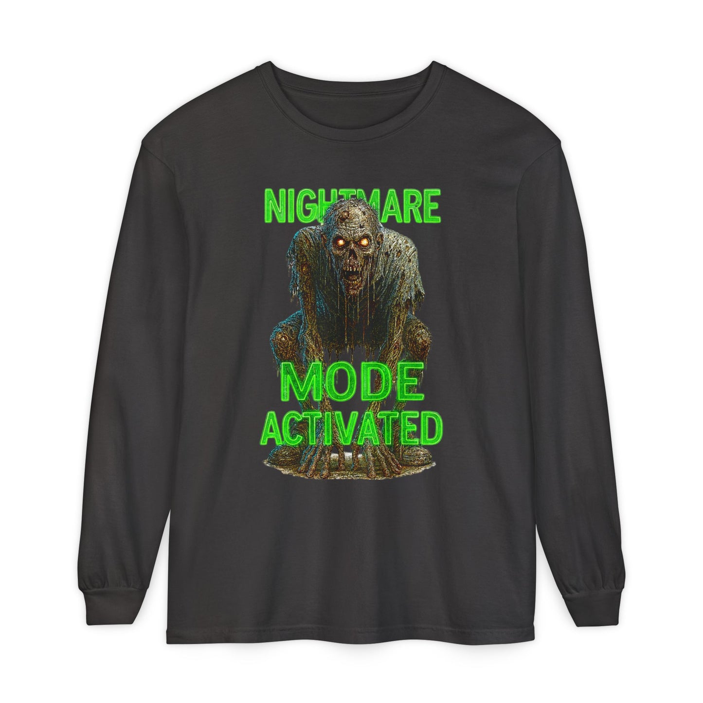 Nightmare Mode Activated Long Sleeve T-Shirt for Halloween, Spooky Gift, Horror Fans, Unisex Festival Apparel, Comfort Wear