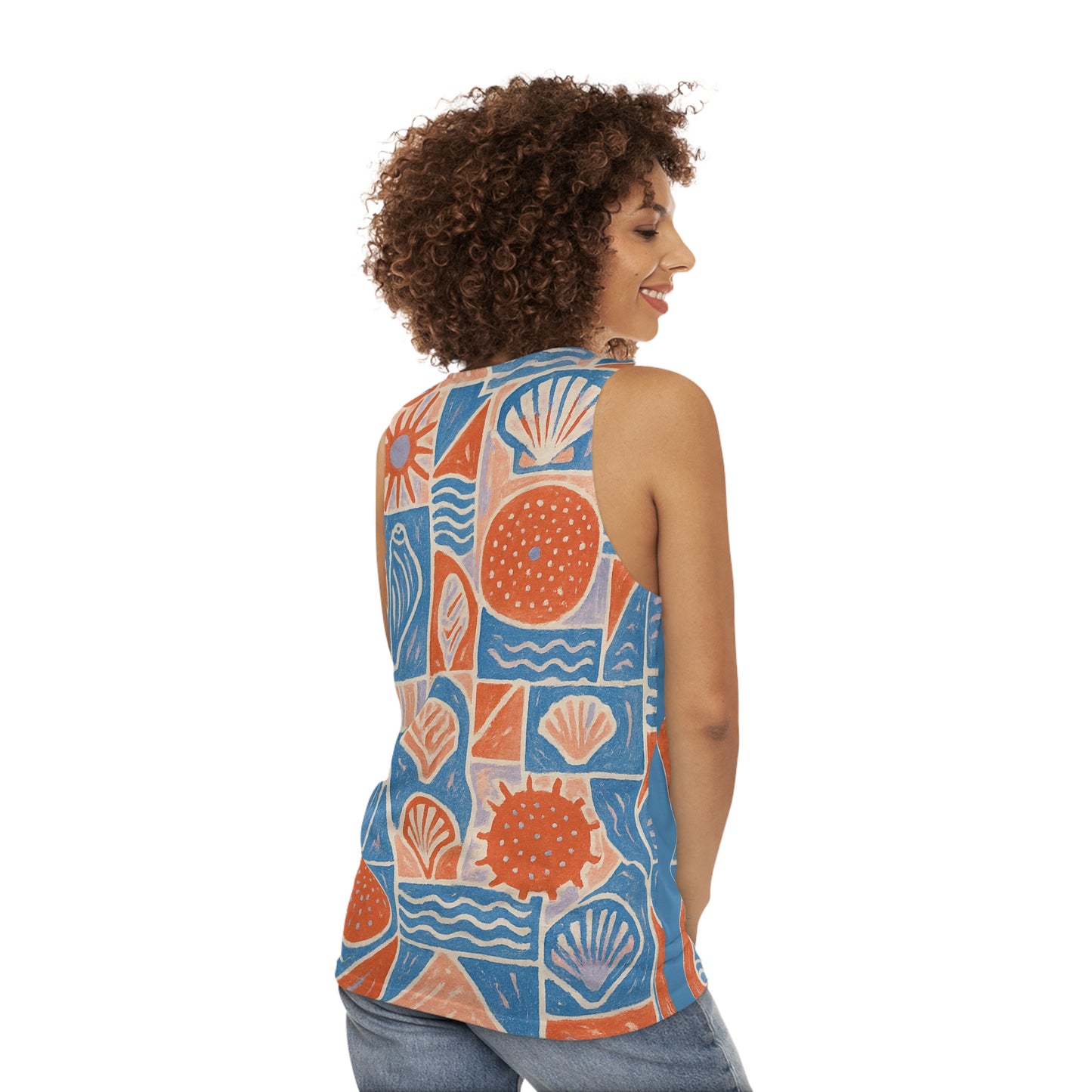 Colorful Ocean-Inspired Unisex Tank Top | Relaxed Summer Wear, Beach Day Outfit, Soft AOP Print, Perfect for Vacations