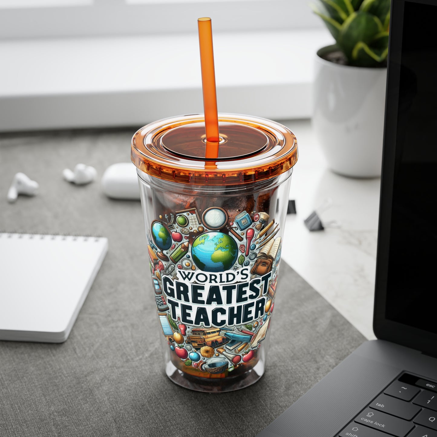 World's Greatest Teacher - Sunsplash Tumbler with Straw, 16oz (G3)