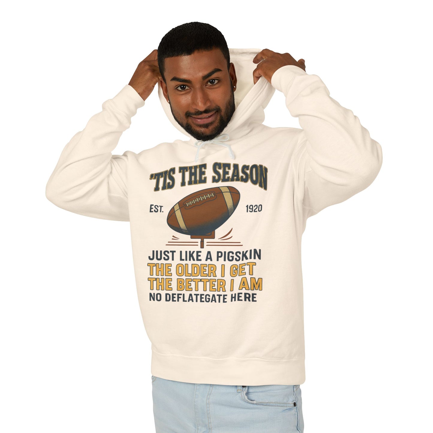 "'TIS THE SEASON" Funny Football Hoodie, Unisex Hoodie, Lightweight Hoodie, Gifts for Men, Holiday Apparel