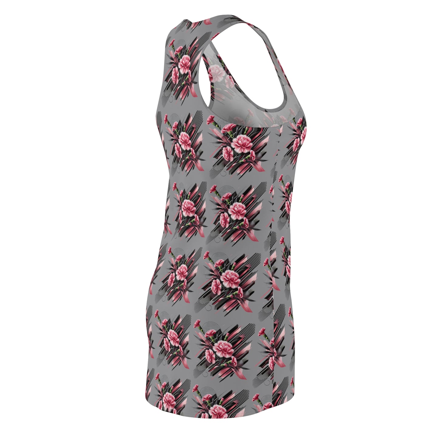 Pink Carnations On Grey Racerback Dress