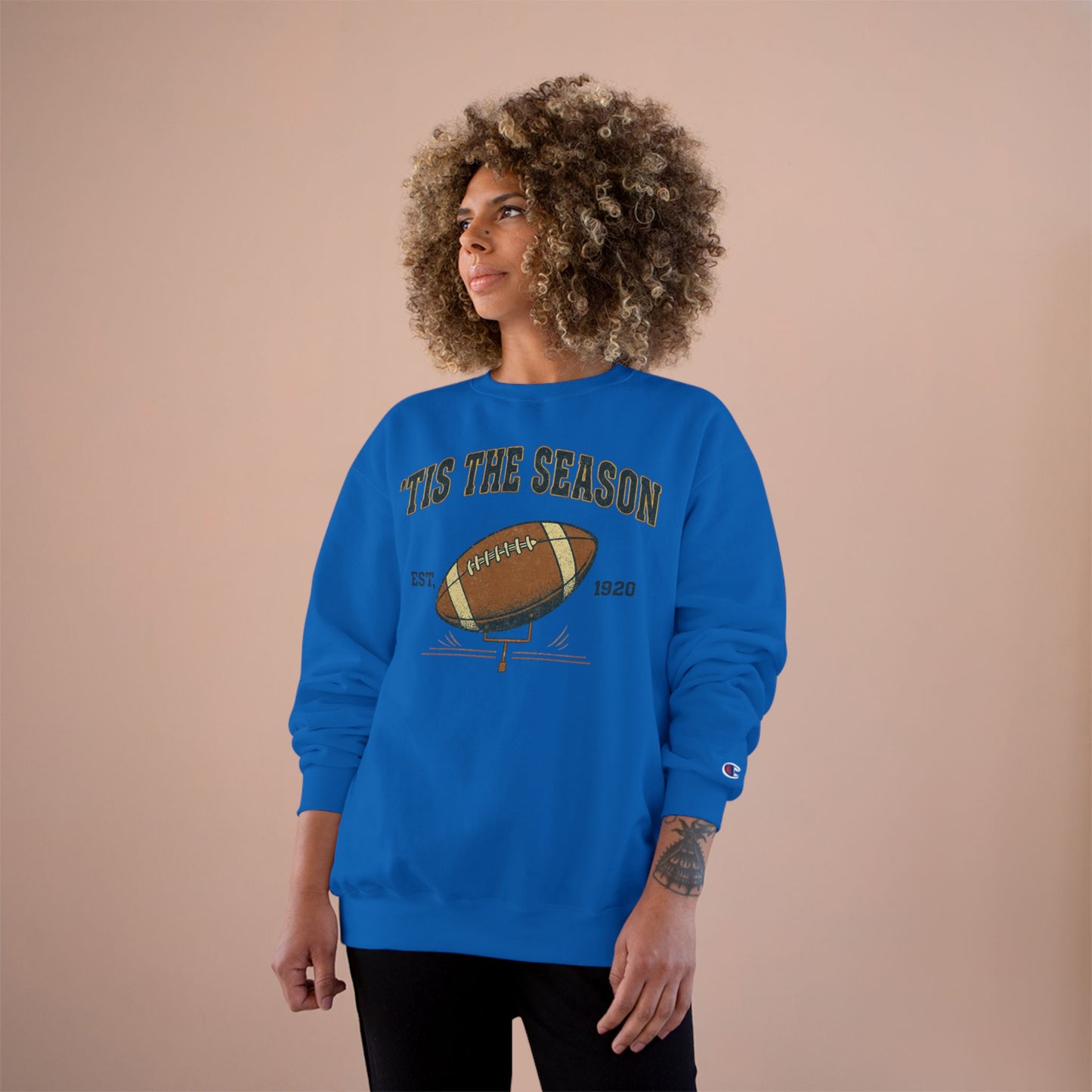 Champion Sweatshirt - 'TIS THE SEASON - Football Lover's Cozy Gift, Perfect for Holidays, Tailgating, Sports Fan Apparel