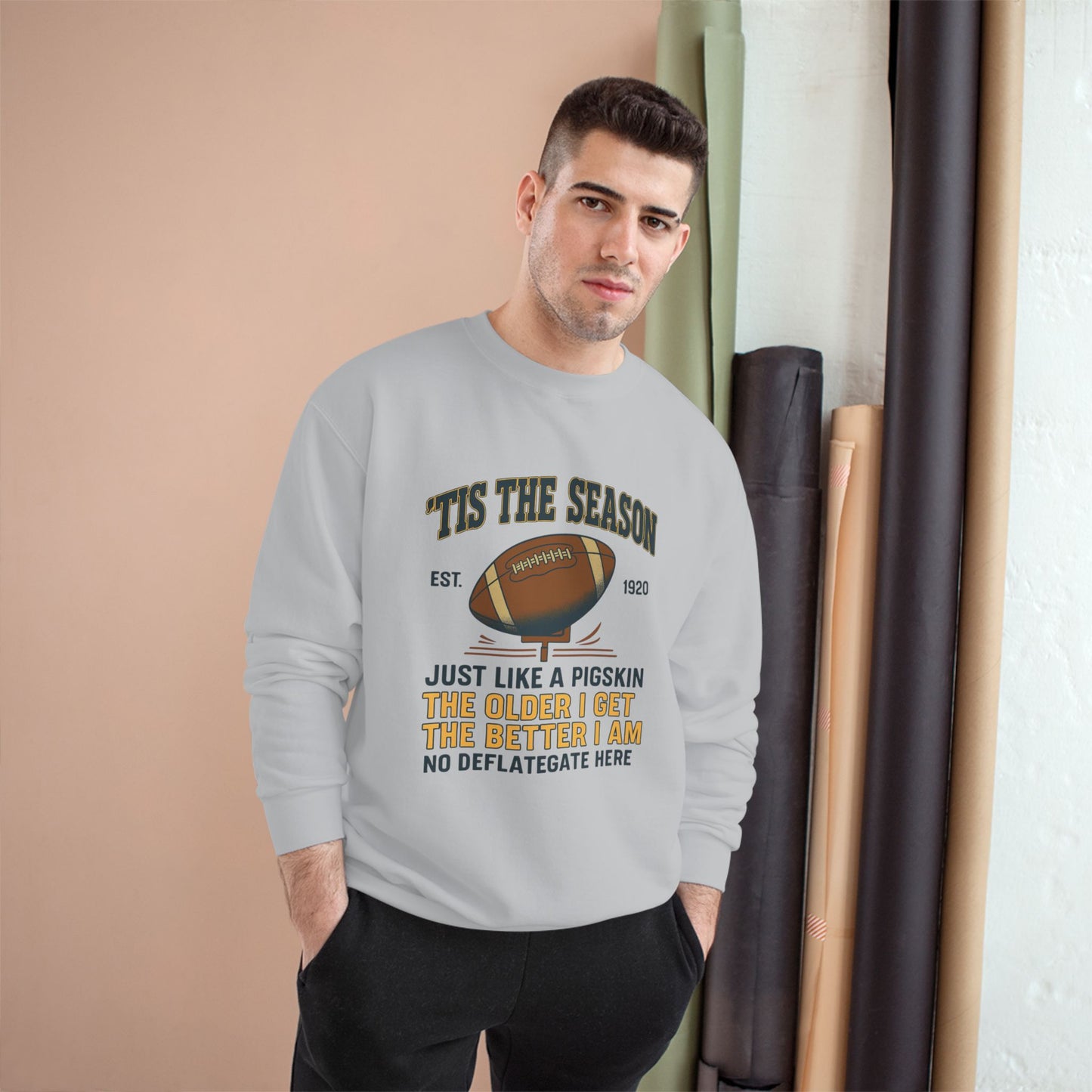 Champion Sweatshirt - 'TIS THE SEASON - Football Lover's Cozy Gift, Perfect for Holidays, Tailgating, Sports Fan Apparel, Humorous Sweatshirt
