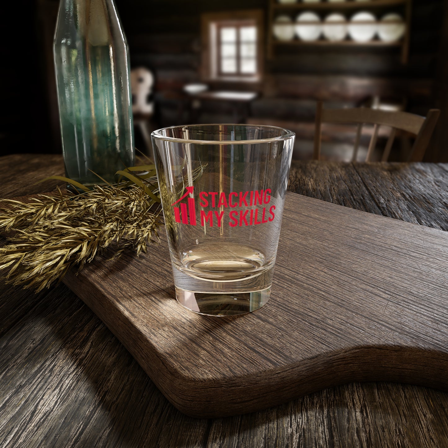 "Stacking My Skills" Motivational Shot Glass, Fun Bar Accessory