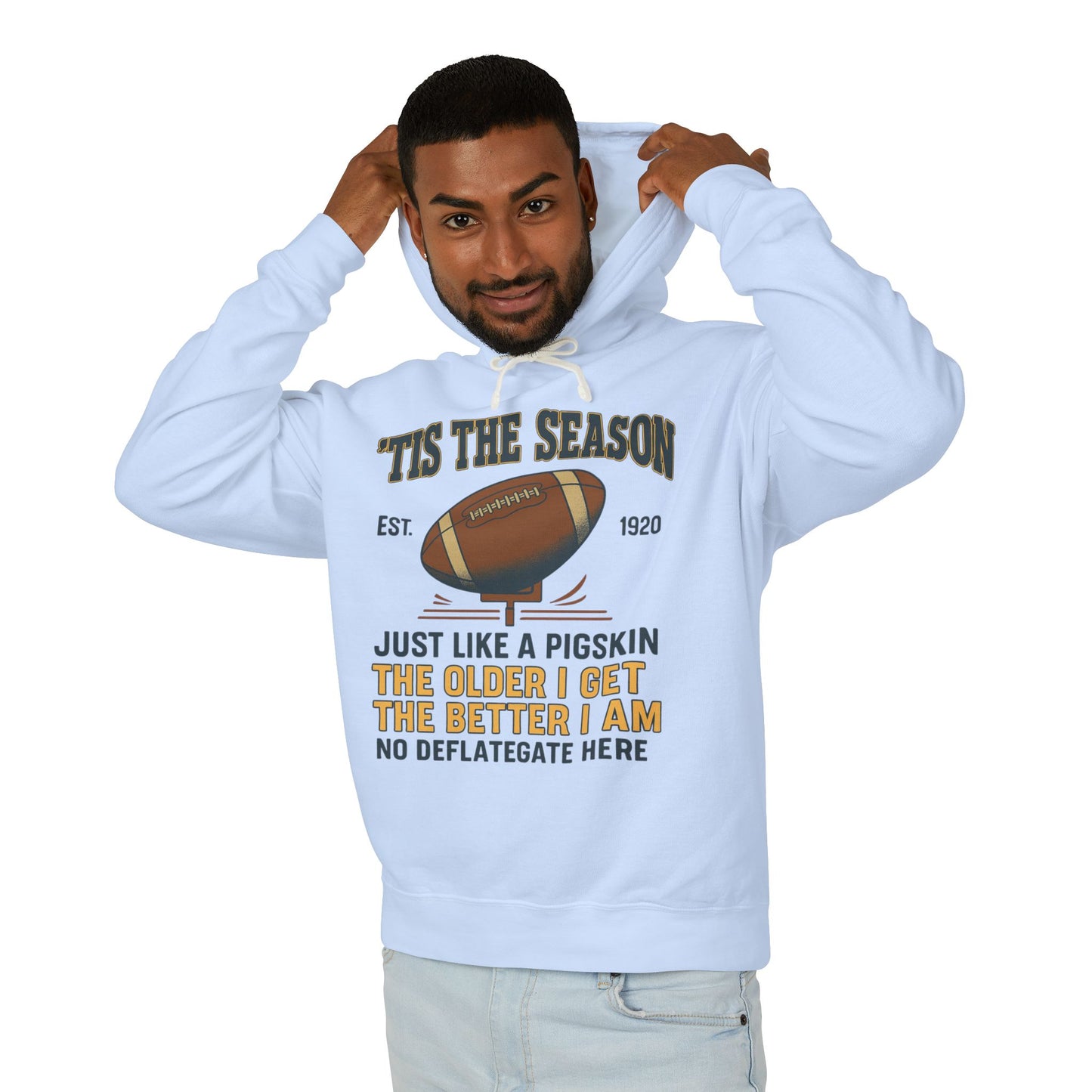 "'TIS THE SEASON" Funny Football Hoodie, Unisex Hoodie, Lightweight Hoodie, Gifts for Men, Holiday Apparel