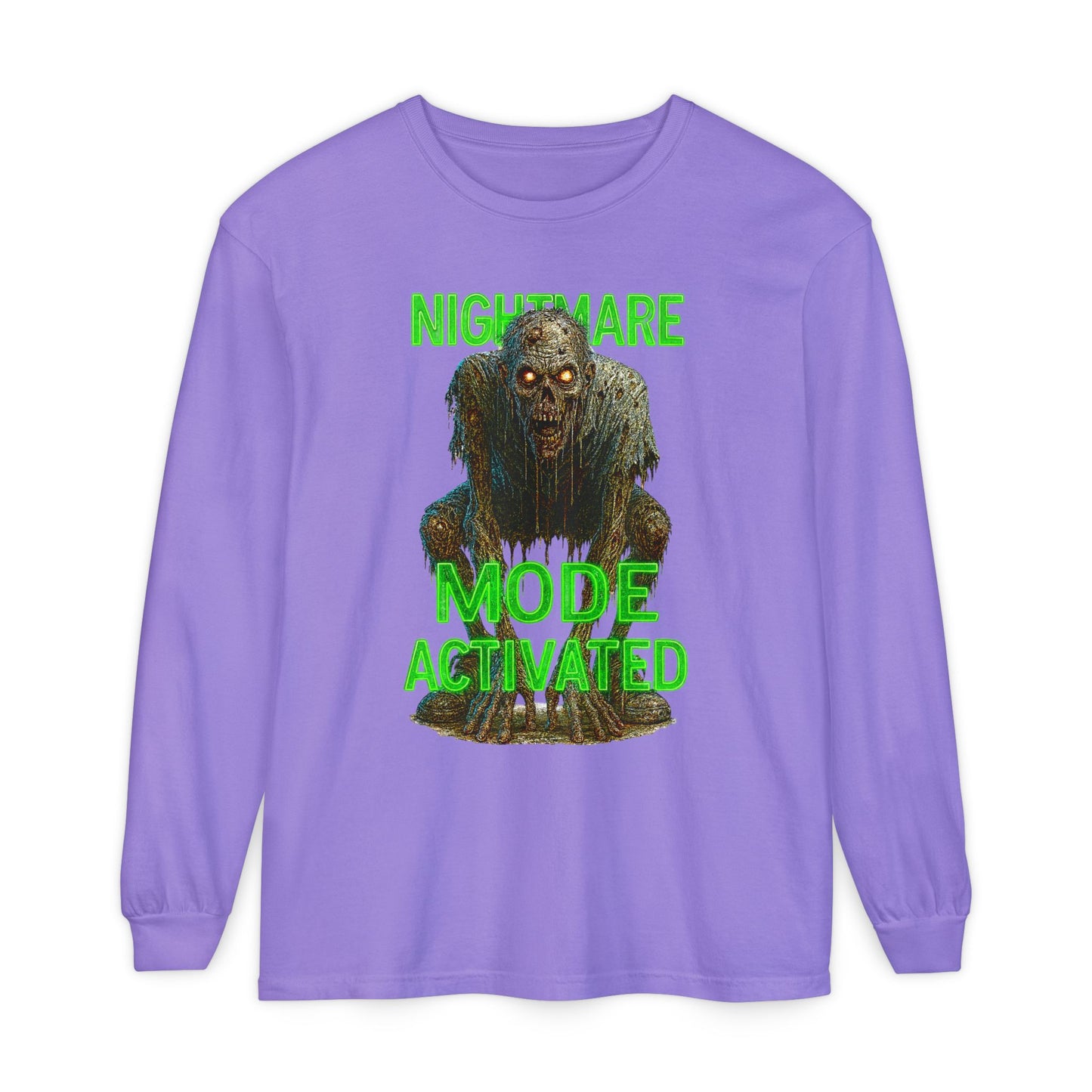 Nightmare Mode Activated Long Sleeve T-Shirt for Halloween, Spooky Gift, Horror Fans, Unisex Festival Apparel, Comfort Wear