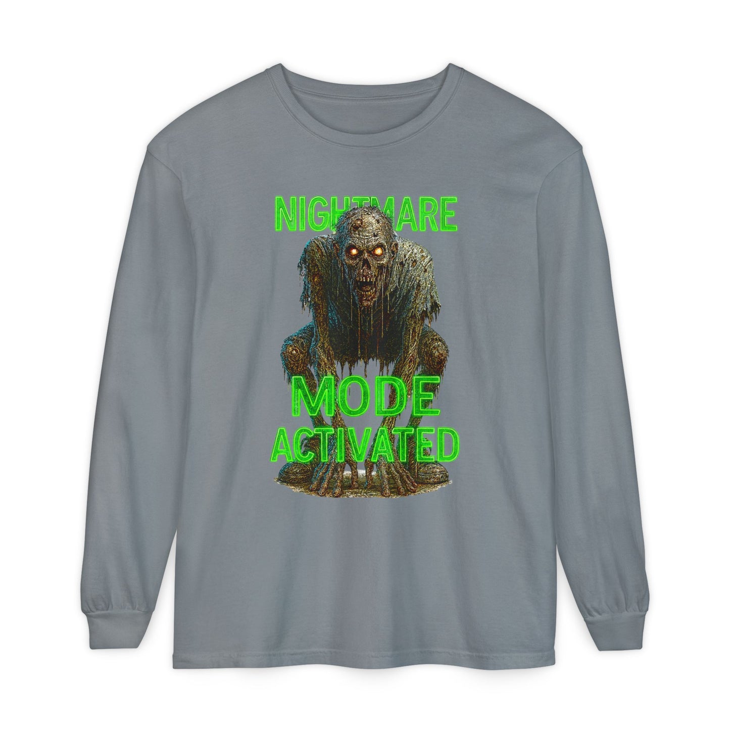 Nightmare Mode Activated Long Sleeve T-Shirt for Halloween, Spooky Gift, Horror Fans, Unisex Festival Apparel, Comfort Wear