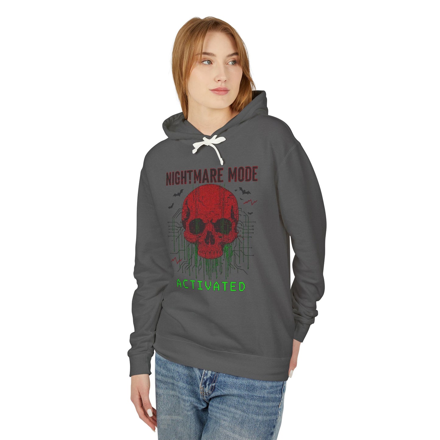 Nightmare Mode Activated Hoodie, Unisex Lightweight Pullover, Spooky Sweatshirt for Halloween, Gift for Horror and Gamers, Casual Wear