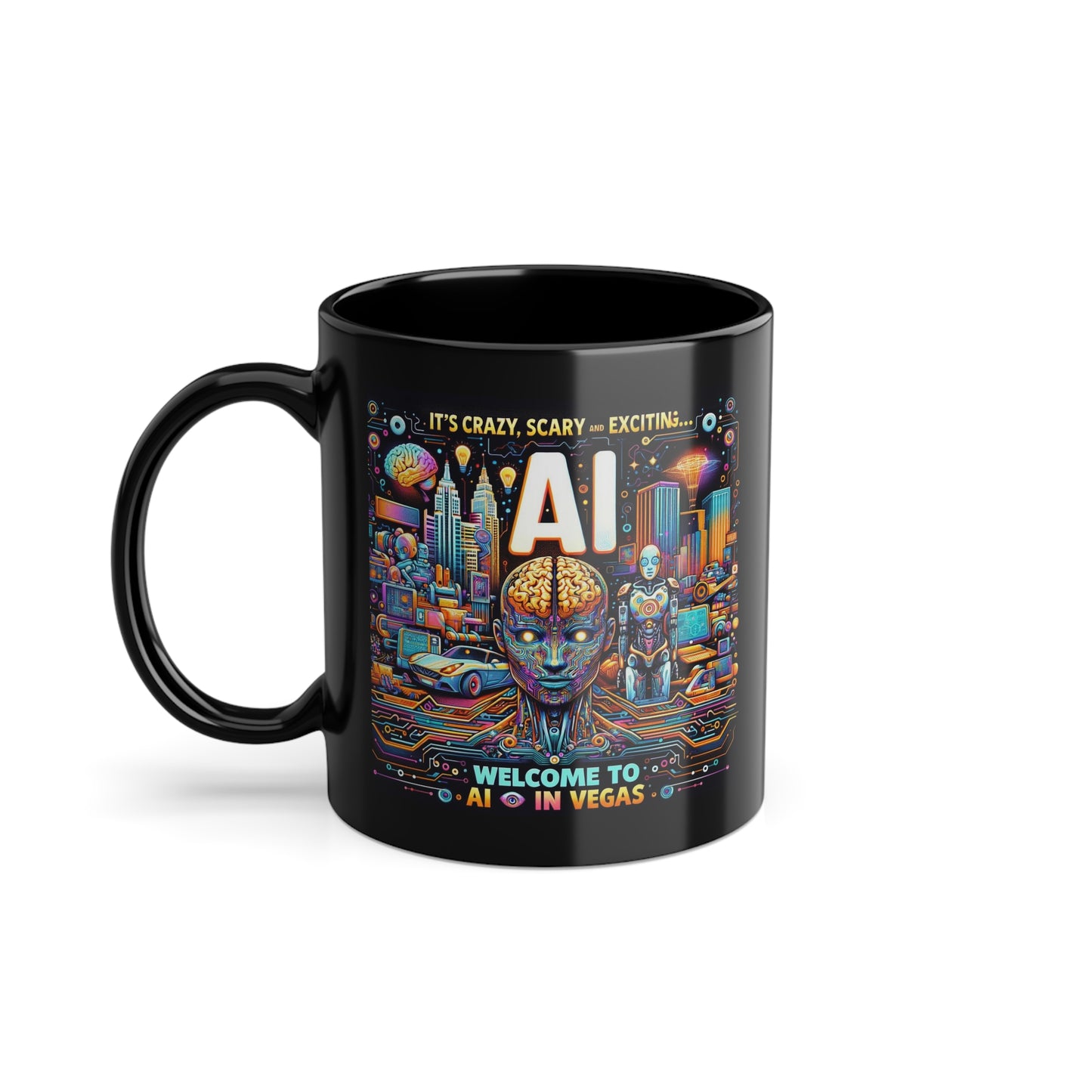 Welcome To AI In Vegas - Black Coffee Cup, 11oz