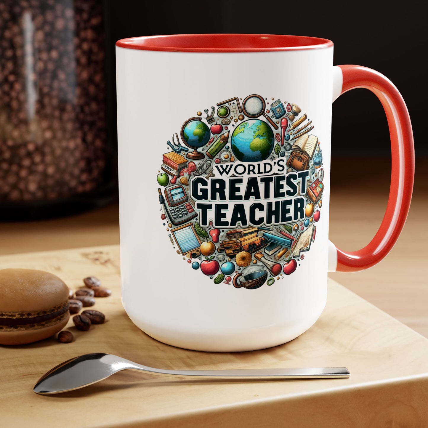 World's Greatest Teacher - Two-Tone Coffee Mugs, 15oz, (RightG3)