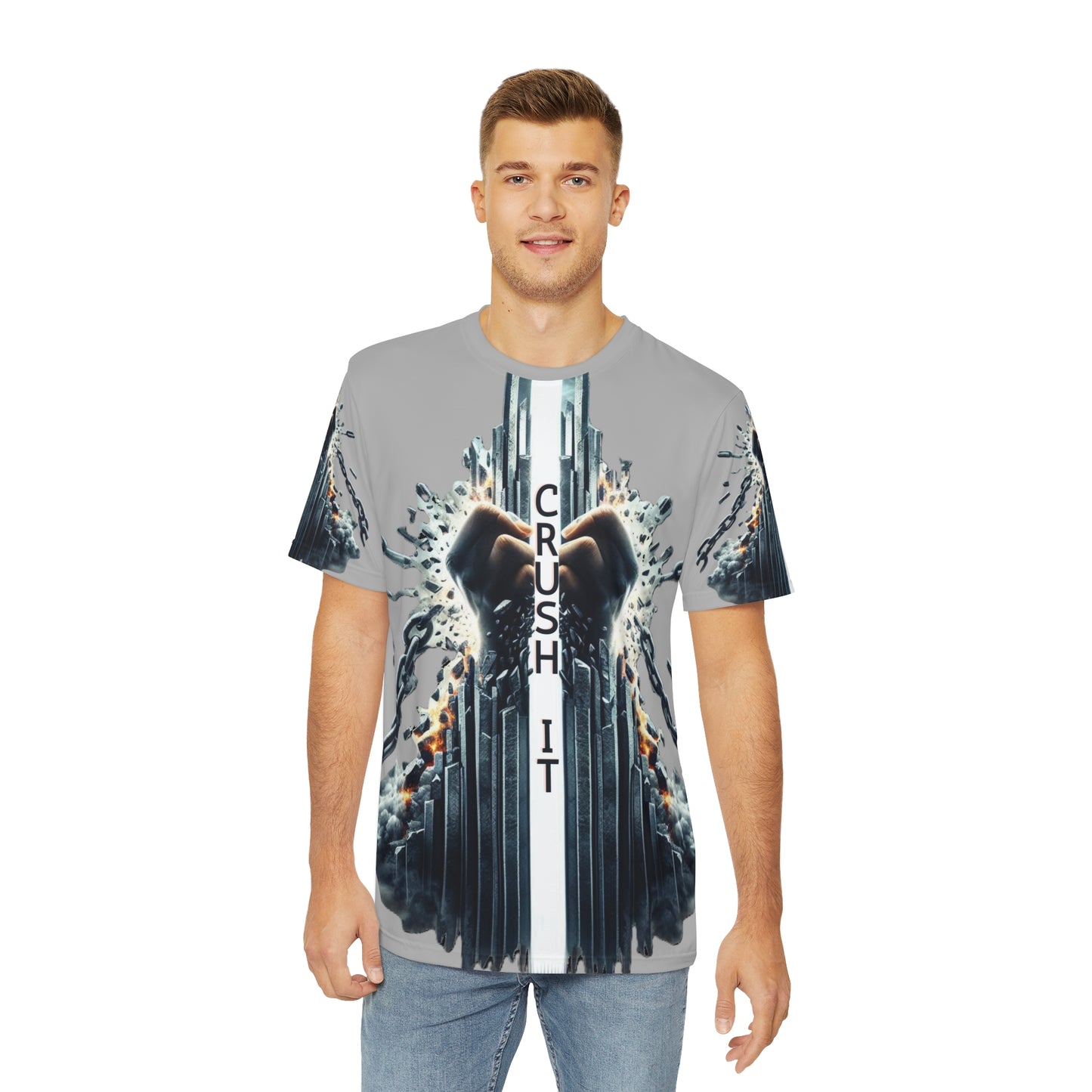 CRUSH IT! -Men's Polyester Tee - Light Grey