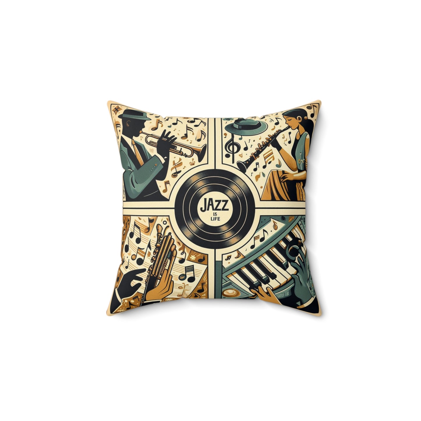 Jazz Is Life - 2 Sided Album Print - Reversible - Spun Polyester Square Pillow