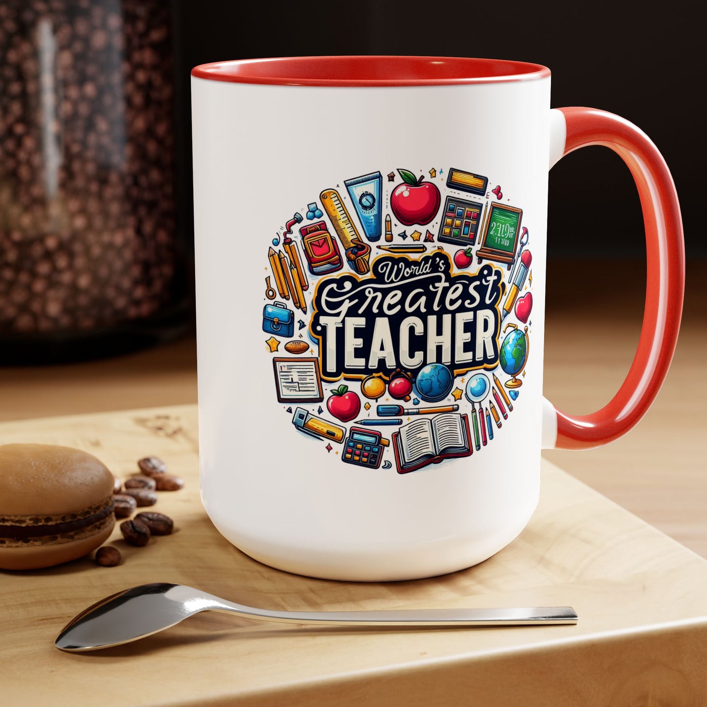 World's Greatest Teacher - Two-Tone Coffee Mugs, 15oz, (RightG2)